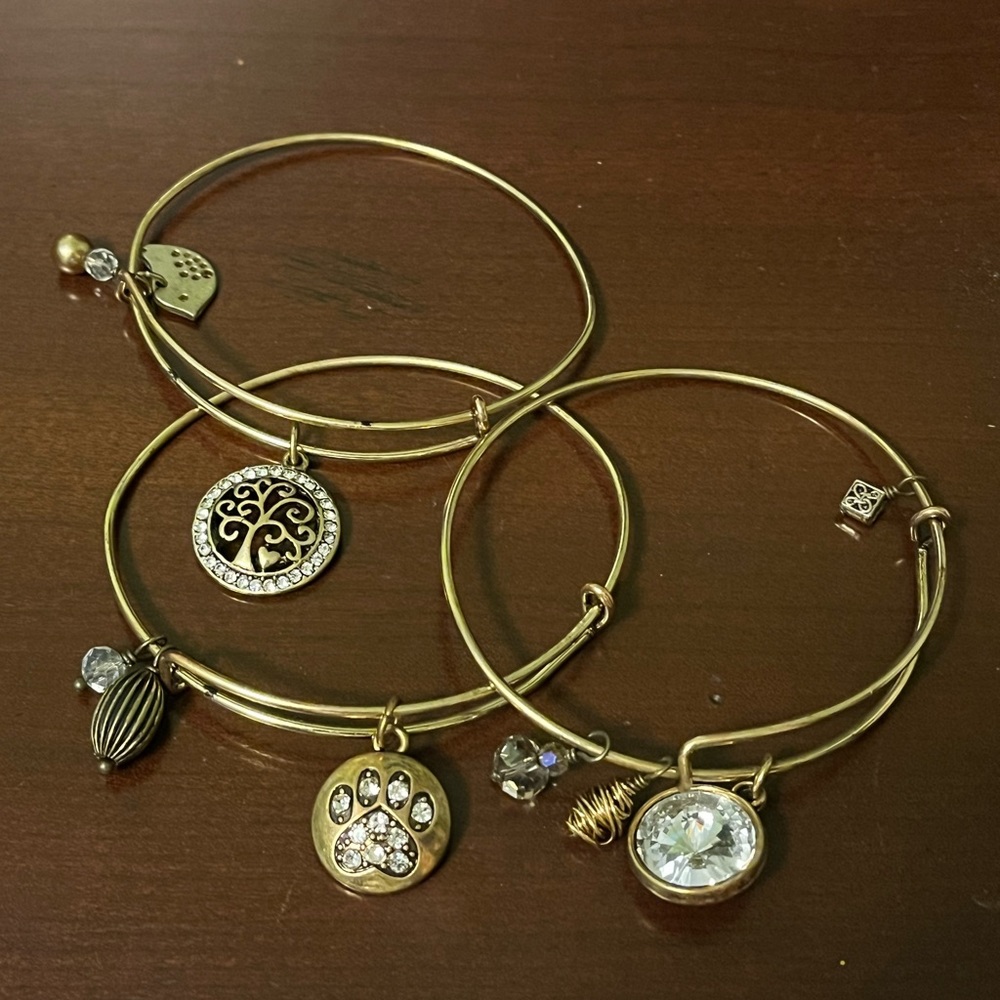 Set of three Alex and Ani type bracelets!!  Vintage gold!
